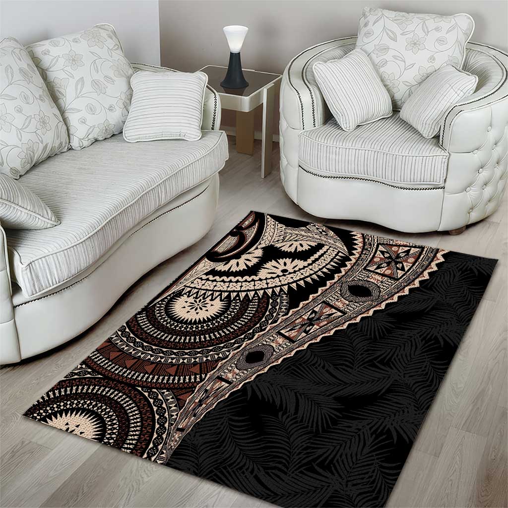 Fiji Traditional Masi Area Rug Tapa Art Palm Leaves Pattern