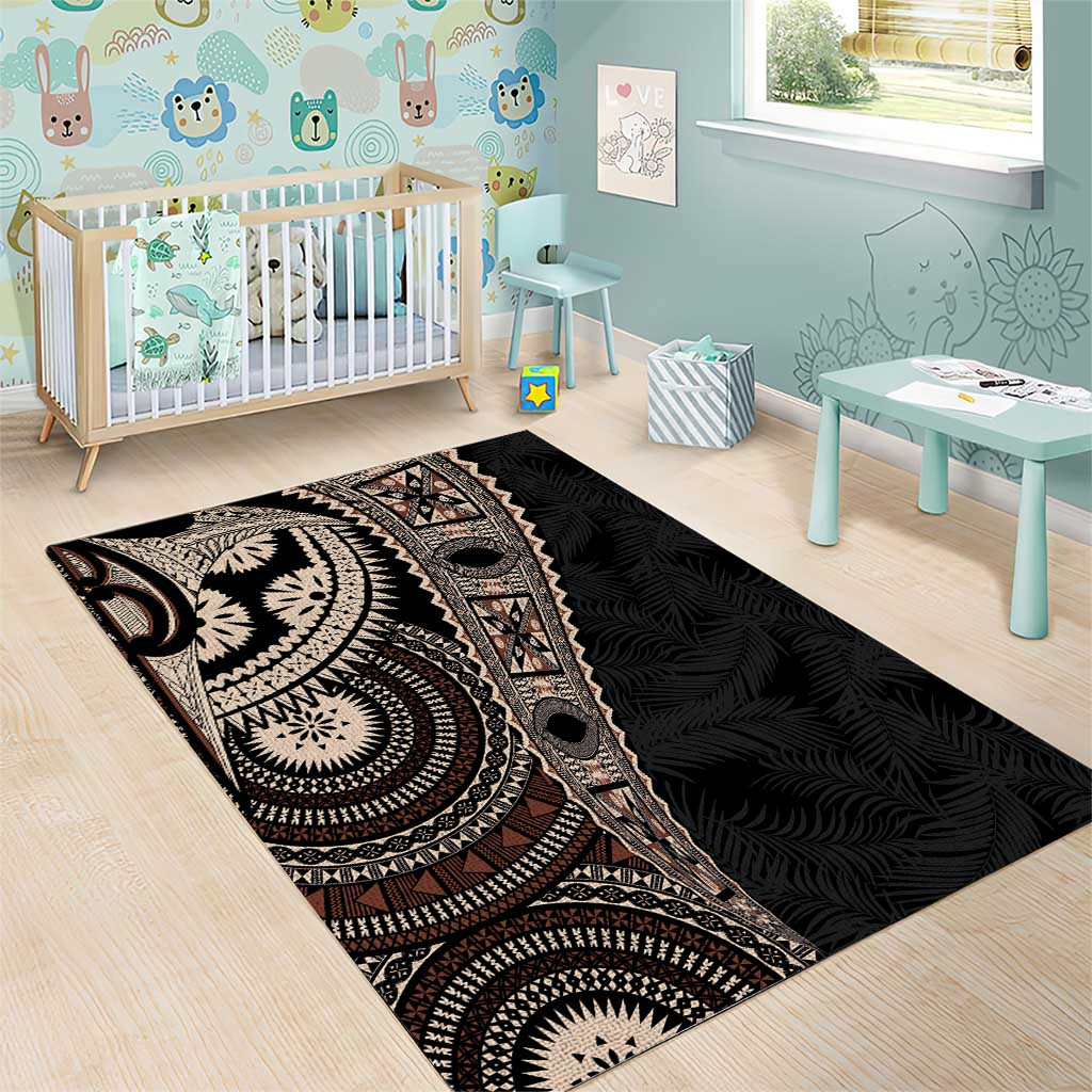 Fiji Traditional Masi Area Rug Tapa Art Palm Leaves Pattern