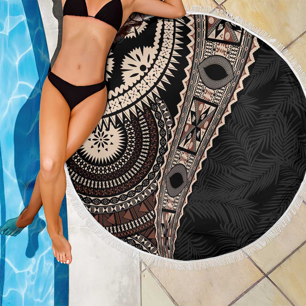 Fiji Traditional Masi Beach Blanket Tapa Art Palm Leaves Pattern