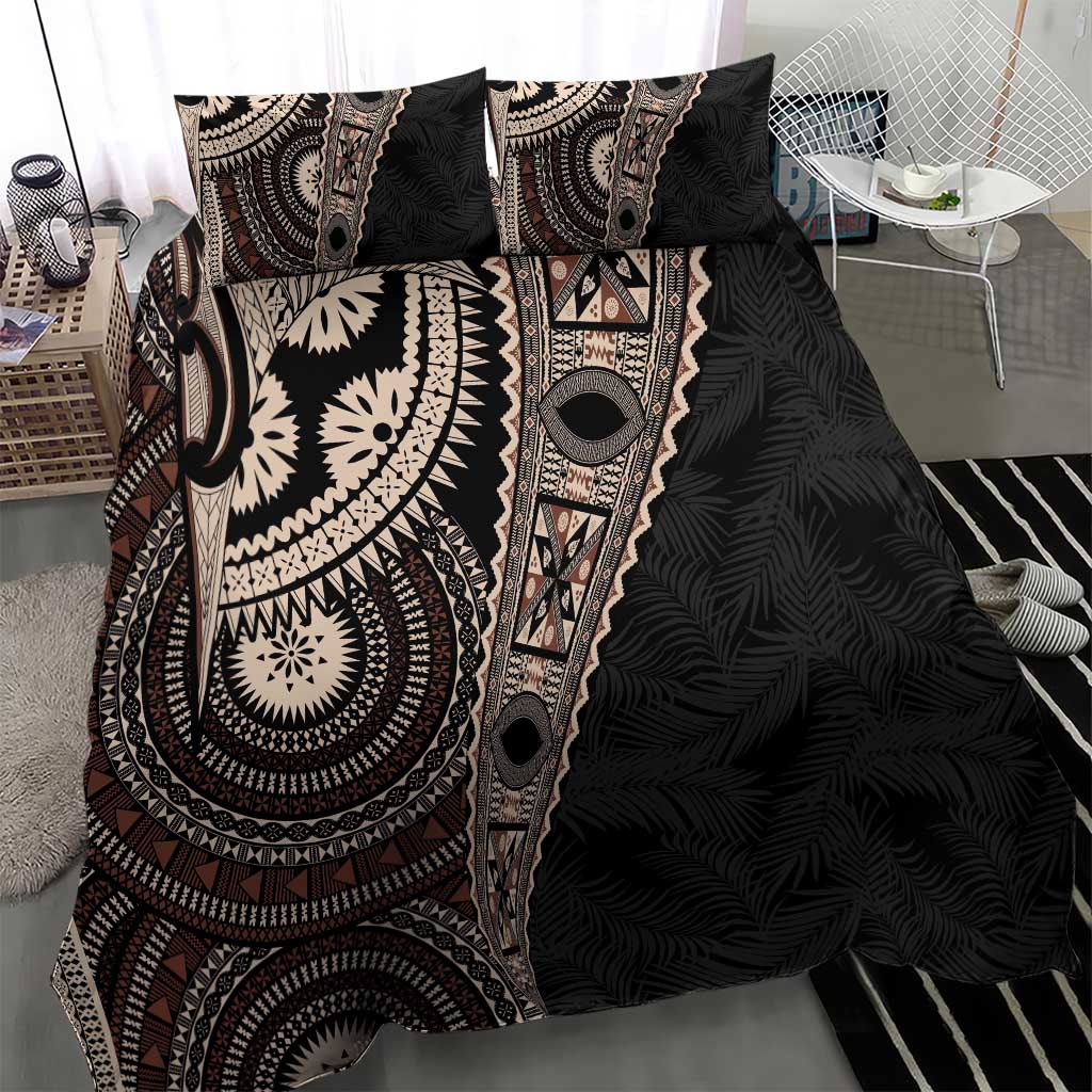 Fiji Traditional Masi Bedding Set Tapa Art Palm Leaves Pattern