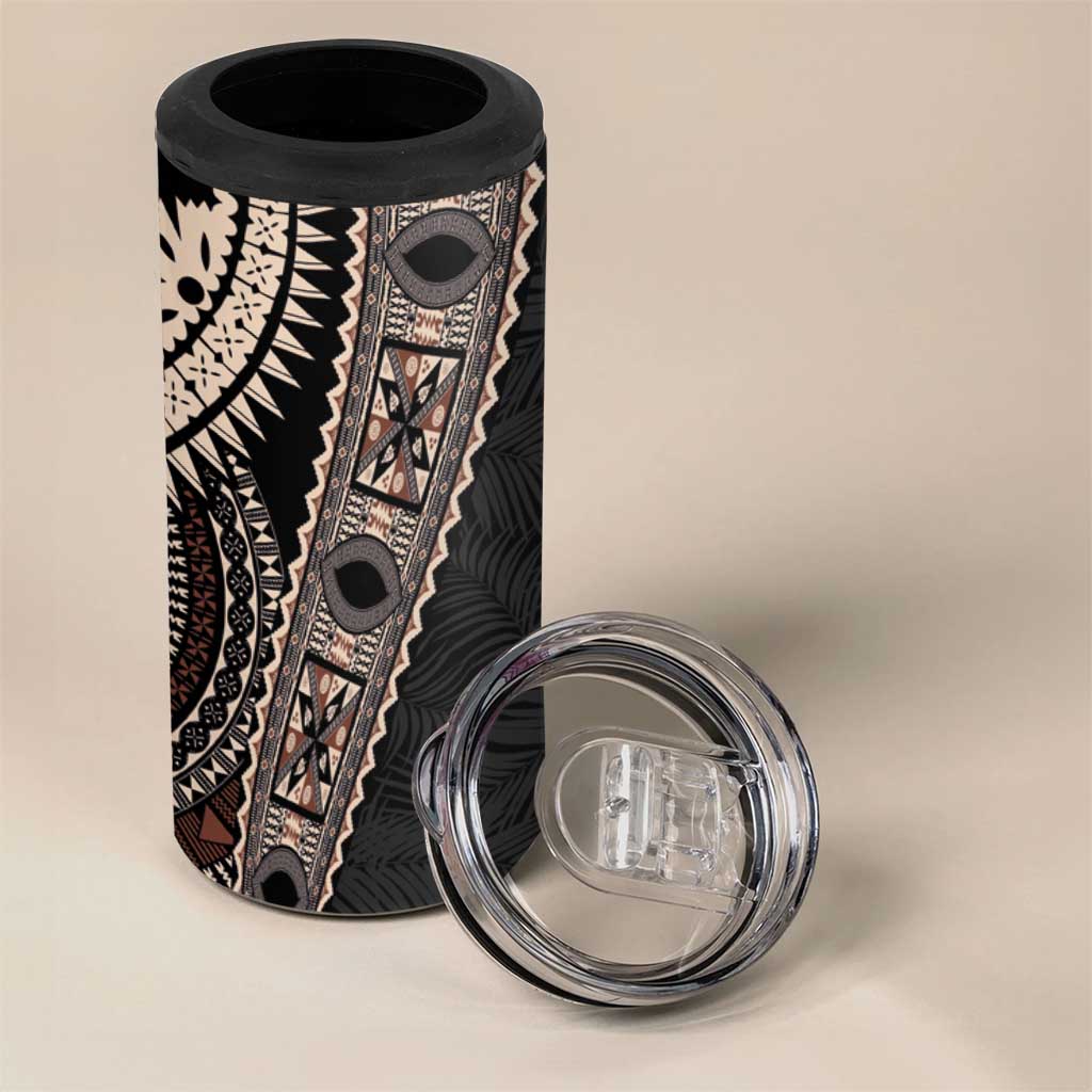 Fiji Traditional Masi 4 in 1 Can Cooler Tumbler Tapa Art Palm Leaves Pattern