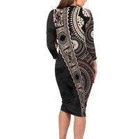 Fiji Traditional Masi Family Matching Long Sleeve Bodycon Dress and Hawaiian Shirt Tapa Art Palm Leaves Pattern