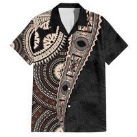 Fiji Traditional Masi Family Matching Off Shoulder Maxi Dress and Hawaiian Shirt Tapa Art Palm Leaves Pattern