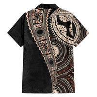 Fiji Traditional Masi Family Matching Off Shoulder Maxi Dress and Hawaiian Shirt Tapa Art Palm Leaves Pattern