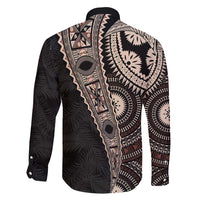 Fiji Traditional Masi Family Matching Off Shoulder Short Dress and Hawaiian Shirt Tapa Art Palm Leaves Pattern