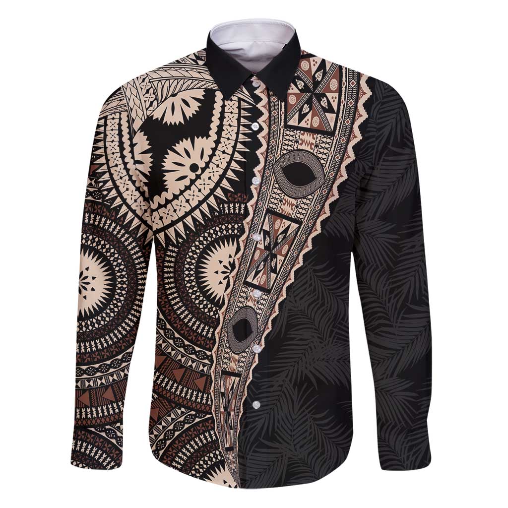 Fiji Traditional Masi Family Matching Puletasi and Hawaiian Shirt Tapa Art Palm Leaves Pattern