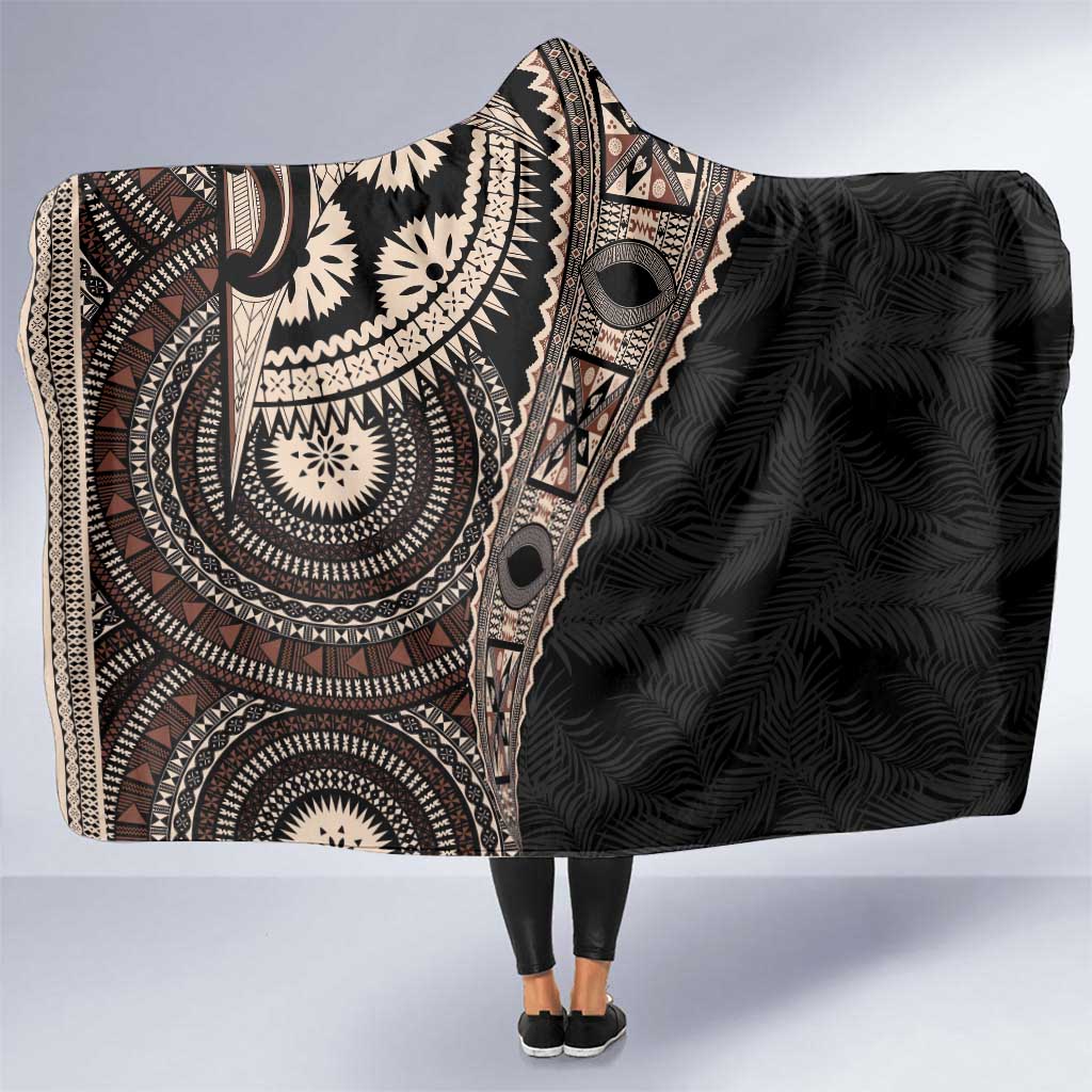 Fiji Traditional Masi Hooded Blanket Tapa Art Palm Leaves Pattern