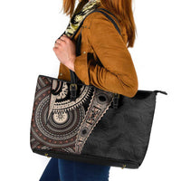 Fiji Traditional Masi Leather Tote Bag Tapa Art Palm Leaves Pattern LT03 Brown - Polynesian Pride