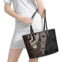 Fiji Traditional Masi Leather Tote Bag Tapa Art Palm Leaves Pattern LT03 - Polynesian Pride