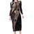 Fiji Traditional Masi Long Sleeve Bodycon Dress Tapa Art Palm Leaves Pattern