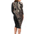 Fiji Traditional Masi Long Sleeve Bodycon Dress Tapa Art Palm Leaves Pattern