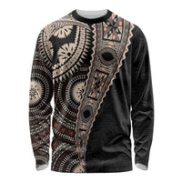 Fiji Traditional Masi Long Sleeve Shirt Tapa Art Palm Leaves Pattern