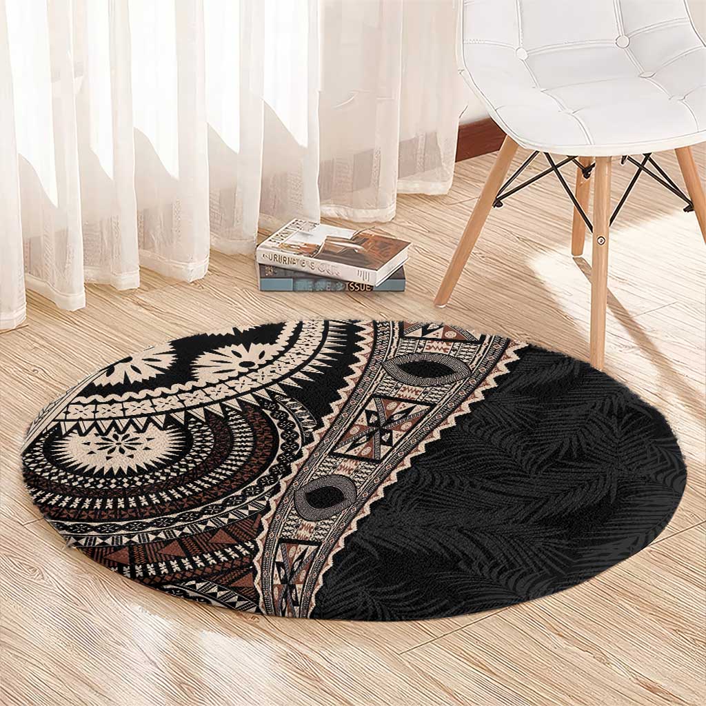 Fiji Traditional Masi Round Carpet Tapa Art Palm Leaves Pattern