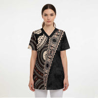Fiji Traditional Masi Scrub Top Tapa Art Palm Leaves Pattern - Polynesian Pride