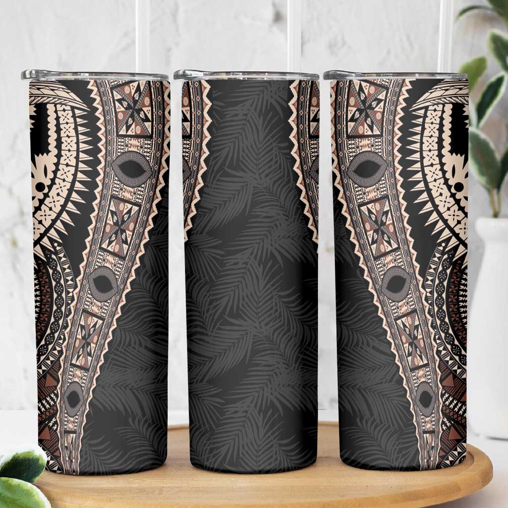 Fiji Traditional Masi Skinny Tumbler Tapa Art Palm Leaves Pattern