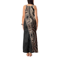 Fiji Traditional Masi Tank Maxi Dress Tapa Art Palm Leaves Pattern