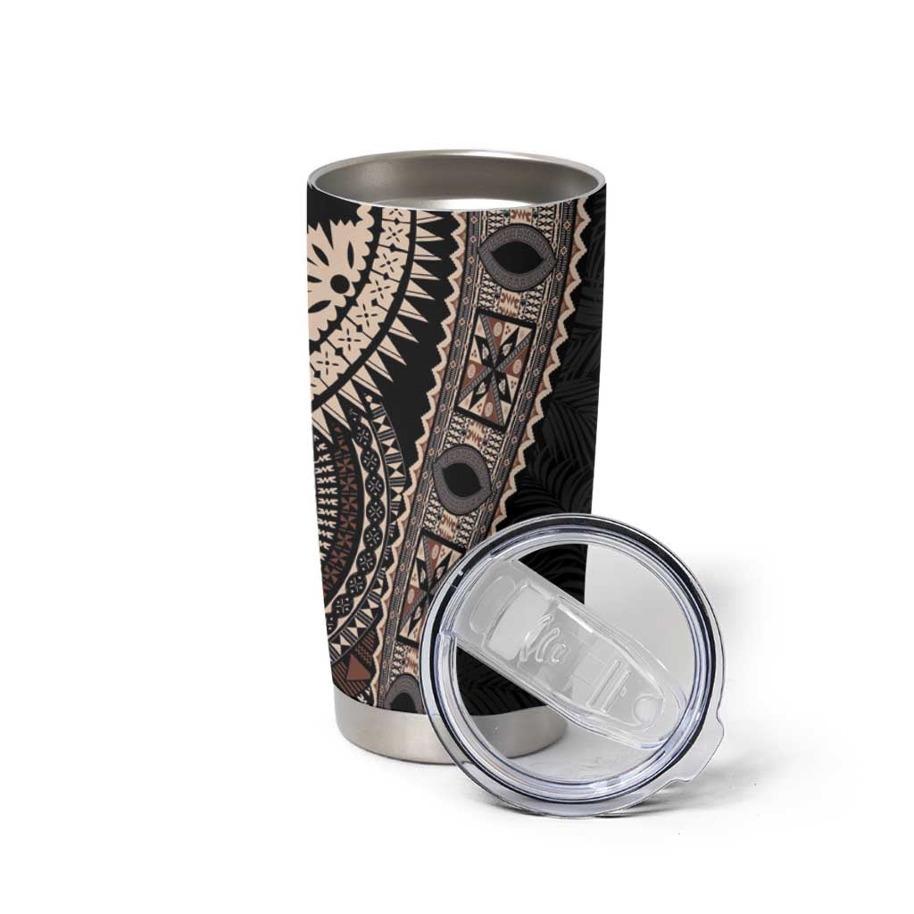 Fiji Traditional Masi Tumbler Cup Tapa Art Palm Leaves Pattern