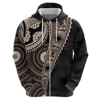 Fiji Traditional Masi Zip Hoodie Tapa Art Palm Leaves Pattern