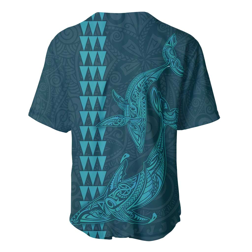 Aloha Hawaii Whale Kakau and Polynesian Tattoo Baseball Jersey Turquoise Color