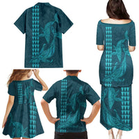 Aloha Hawaii Whale Kakau and Polynesian Tattoo Family Matching Puletasi and Hawaiian Shirt Turquoise Color LT03 - Polynesian Pride