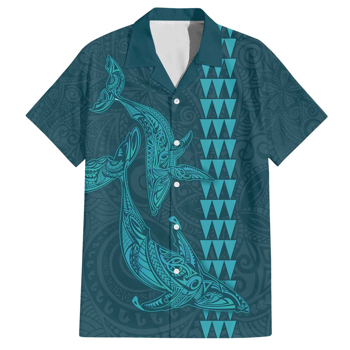 Aloha Hawaii Whale Kakau and Polynesian Tattoo Family Matching Puletasi and Hawaiian Shirt Turquoise Color LT03 Dad's Shirt - Short Sleeve Turquoise - Polynesian Pride