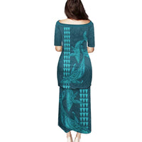 Aloha Hawaii Whale Kakau and Polynesian Tattoo Family Matching Puletasi and Hawaiian Shirt Turquoise Color LT03 - Polynesian Pride