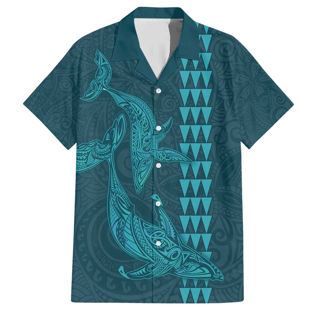 Aloha Hawaii Whale Kakau and Polynesian Tattoo Hawaiian Shirt Turquoise Color