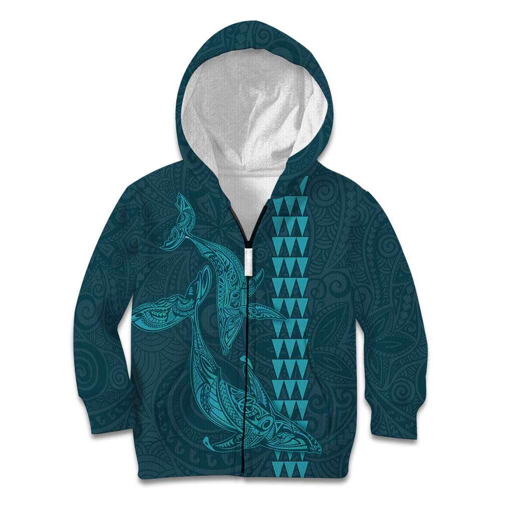 Aloha Hawaii Whale Kakau and Polynesian Tattoo Kid Hoodie Turquoise Color