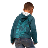 Aloha Hawaii Whale Kakau and Polynesian Tattoo Kid Hoodie Turquoise Color