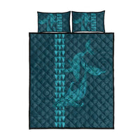 Aloha Hawaii Whale Kakau and Polynesian Tattoo Quilt Bed Set Turquoise Color