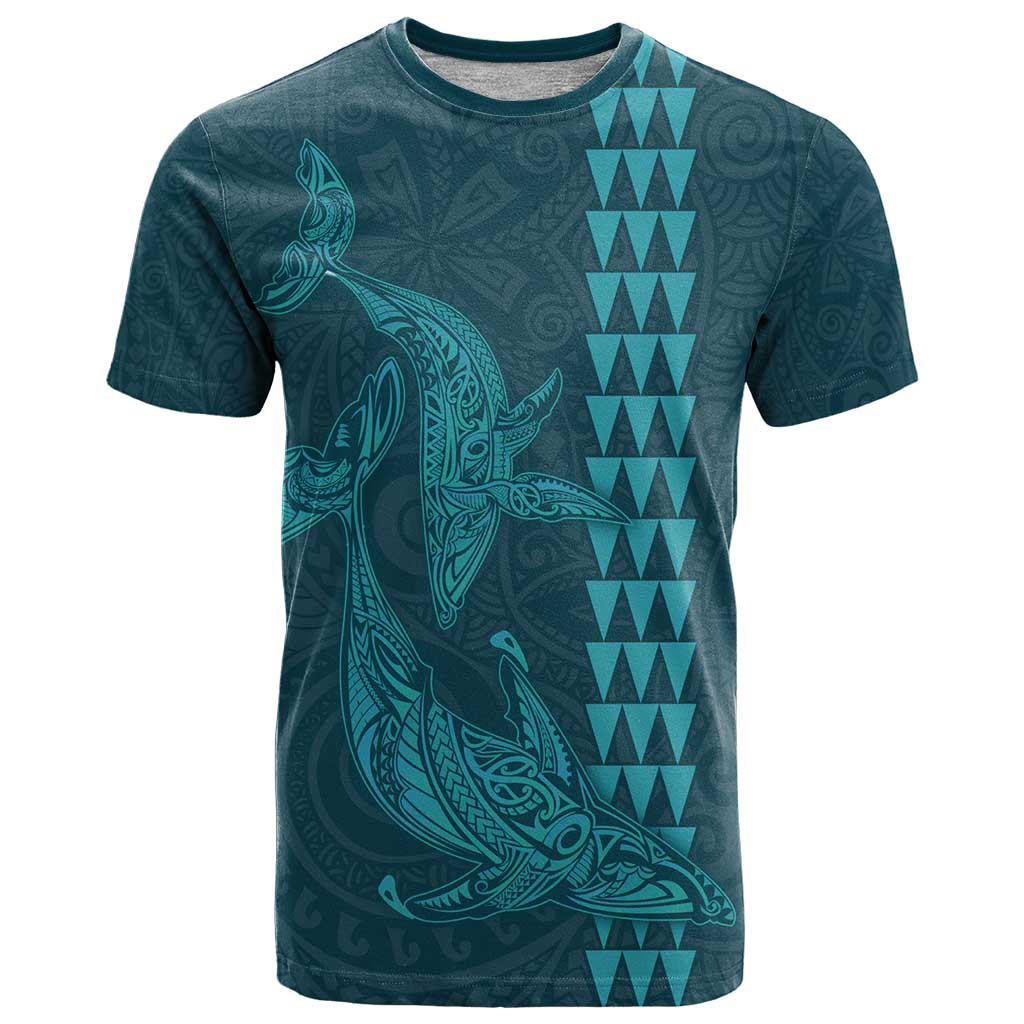 Aloha Hawaii Whale Kakau and Polynesian Tattoo T Shirt Turquoise Color