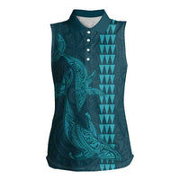 Aloha Hawaii Whale Kakau and Polynesian Tattoo Women Sleeveless Polo Shirt Turquoise Color LT03 Female Turquoise - Polynesian Pride