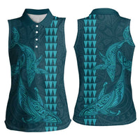 Aloha Hawaii Whale Kakau and Polynesian Tattoo Women Sleeveless Polo Shirt Turquoise Color LT03 - Polynesian Pride