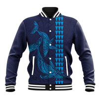 Aloha Hawaii Whale Kakau and Polynesian Tattoo Baseball Jacket Dark Navy Color