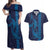 Aloha Hawaii Whale Kakau and Polynesian Tattoo Couples Matching Off Shoulder Maxi Dress and Hawaiian Shirt Dark Navy Color