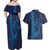 Aloha Hawaii Whale Kakau and Polynesian Tattoo Couples Matching Off Shoulder Maxi Dress and Hawaiian Shirt Dark Navy Color