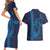 Aloha Hawaii Whale Kakau and Polynesian Tattoo Couples Matching Short Sleeve Bodycon Dress and Hawaiian Shirt Dark Navy Color