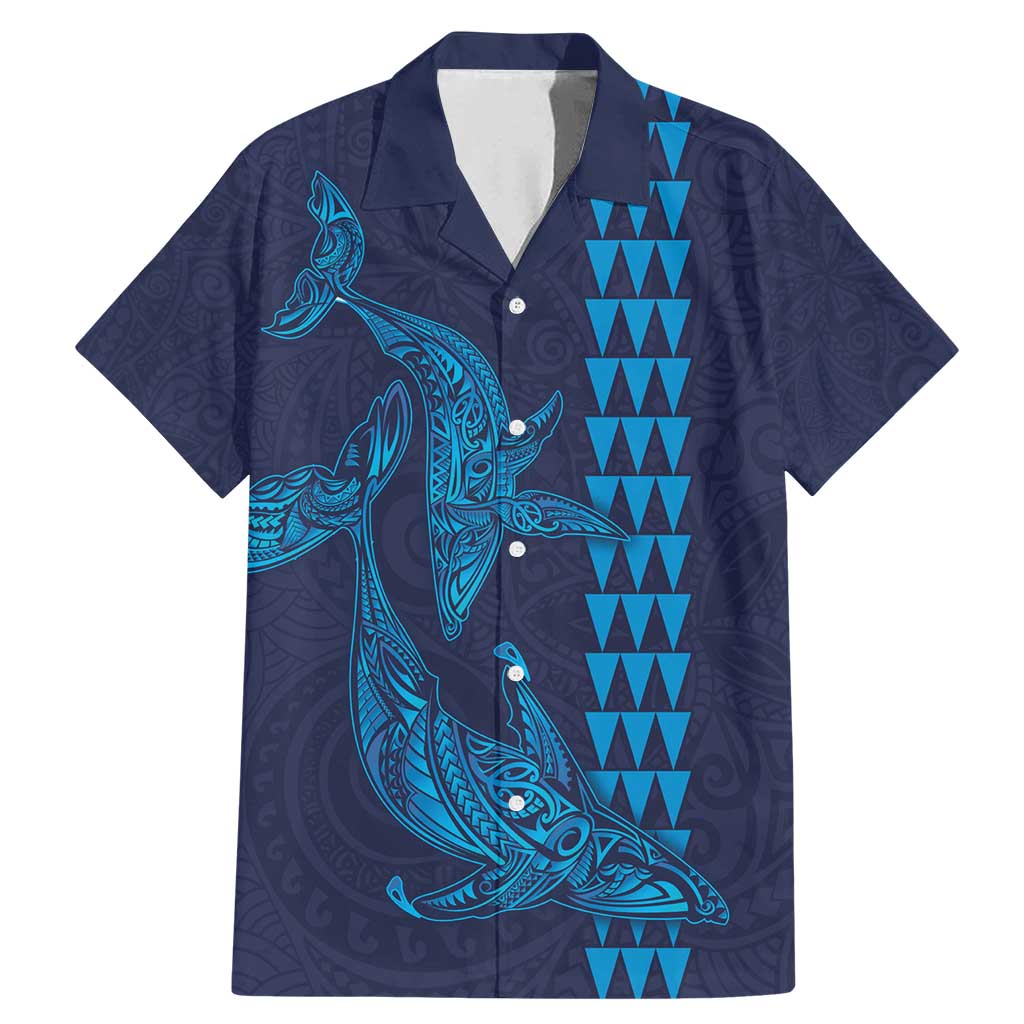 Aloha Hawaii Whale Kakau and Polynesian Tattoo Family Matching Mermaid Dress and Hawaiian Shirt Dark Navy Color