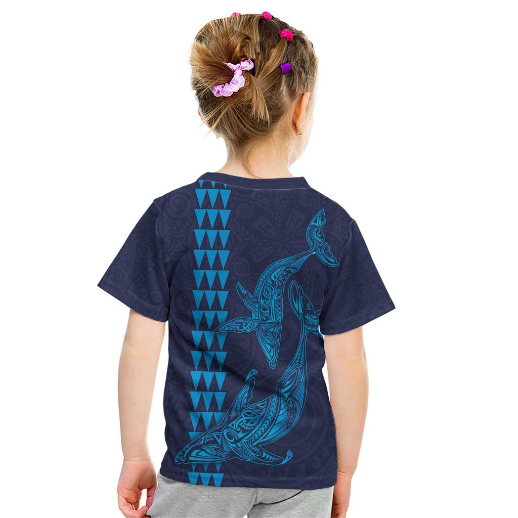 Aloha Hawaii Whale Kakau and Polynesian Tattoo Kid T Shirt Dark Navy Color