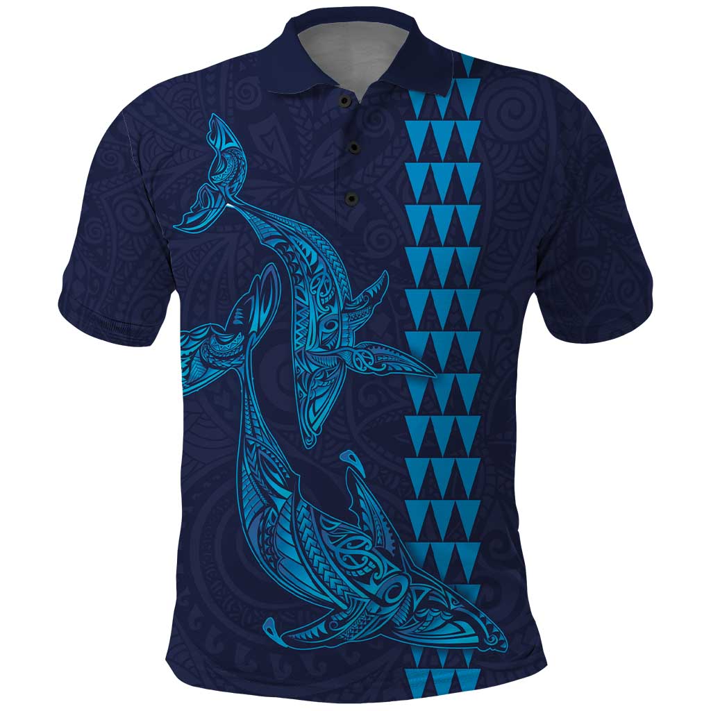 Aloha Hawaii Whale Kakau and Polynesian Tattoo Polo Shirt Dark Navy Color