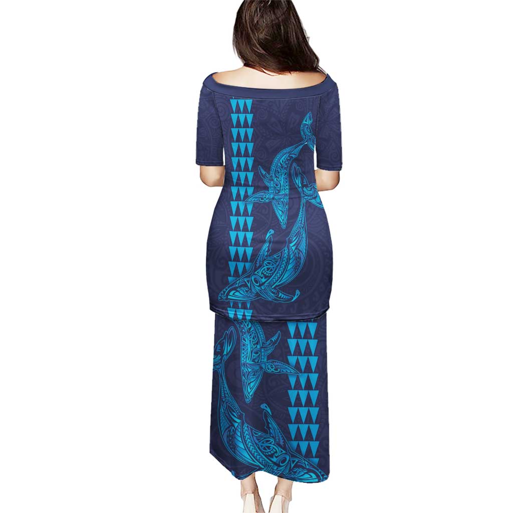 Aloha Hawaii Whale Kakau and Polynesian Tattoo Puletasi Dark Navy Color