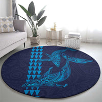 Aloha Hawaii Whale Kakau and Polynesian Tattoo Round Carpet Dark Navy Color