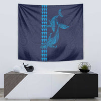 Aloha Hawaii Whale Kakau and Polynesian Tattoo Tapestry Dark Navy Color