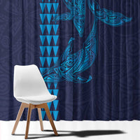 Aloha Hawaii Whale Kakau and Polynesian Tattoo Window Curtain Dark Navy Color