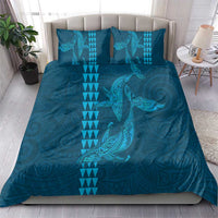 Aloha Hawaii Whale Kakau and Polynesian Tattoo Bedding Set Light Blue Color