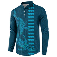 Aloha Hawaii Whale Kakau and Polynesian Tattoo Button Sweatshirt Light Blue Color