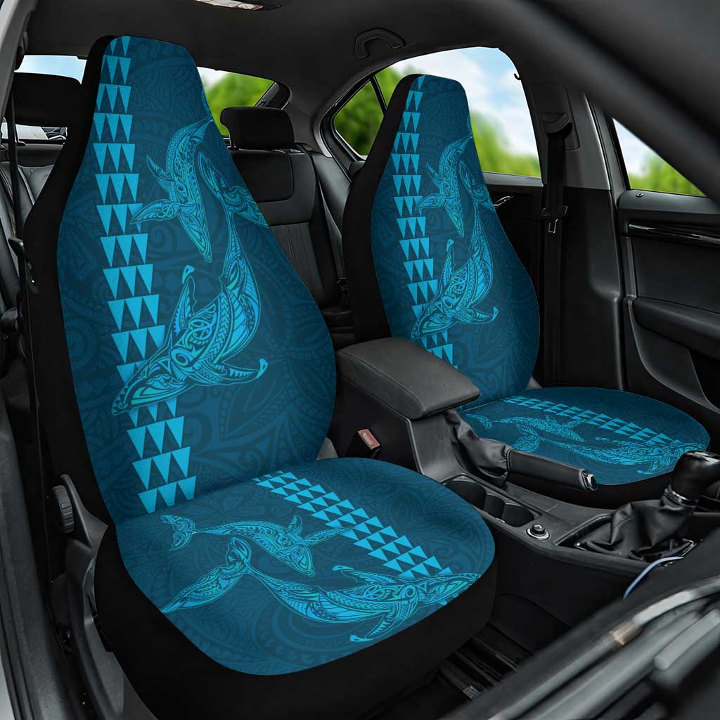 Aloha Hawaii Whale Kakau and Polynesian Tattoo Car Seat Cover Light Blue Color