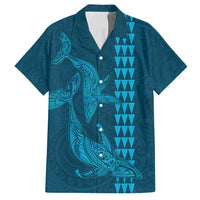 Aloha Hawaii Whale Kakau and Polynesian Tattoo Family Matching Long Sleeve Bodycon Dress and Hawaiian Shirt Light Blue Color