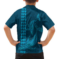 Aloha Hawaii Whale Kakau and Polynesian Tattoo Family Matching Puletasi and Hawaiian Shirt Light Blue Color LT03 - Polynesian Pride