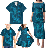 Aloha Hawaii Whale Kakau and Polynesian Tattoo Family Matching Puletasi and Hawaiian Shirt Light Blue Color LT03 - Polynesian Pride